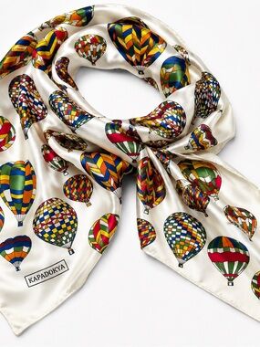 Sal Yöresi 100% Silk Kapadokya Hot Air Balloon Scarf Made in Turkey